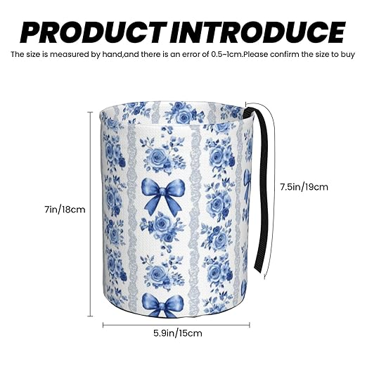 Blue Floral Lace Ribbon Car Trash Can Leak-Proof Waterproof Hanging Trash Bin Collapsible Garbage Can for Car Accessories Travelling Camping