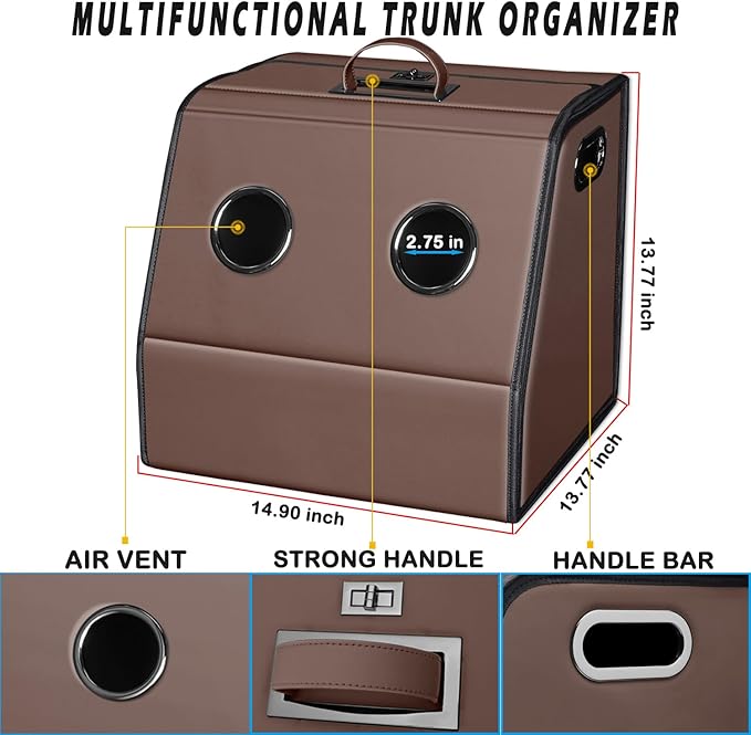 HOLDCY Car Trunk Organizer - Waterproof & Easy to Clean – Expand Your Storage Space - Adjustable Compartments and Foldable Trunk Organizer Fits Cars, SUVs, Trucks (Brown, 14.90'' x 13.77'' x 13.77'')