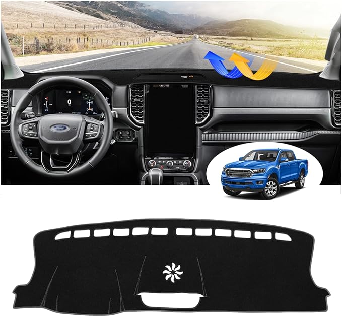 CARTIST Dash Cover for Ford Ranger 2024 2025 2026 Dashboard Cover Mat for Ford Ranger Accessories Non-Slip Carpet Sunshield Glare UV Rays Protector