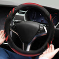 Sport Style Black Leather Steering Wheel Cover with Red Ripple-Style Grip Steering Wheel Accessory,Universal Fit 14.5-15.25 inch Steering Wheel