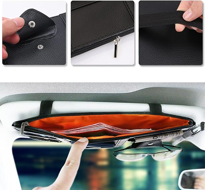 Aturmon 2 Packs Car Sun Visor Multi-Pocket Organizer for SUV & Truck, Auto Visor Storage Pouch with Big Zipper Pocket, Card Sleeve, Driving License, Insurance, Sunglasses, Pen, Key, Lipstick