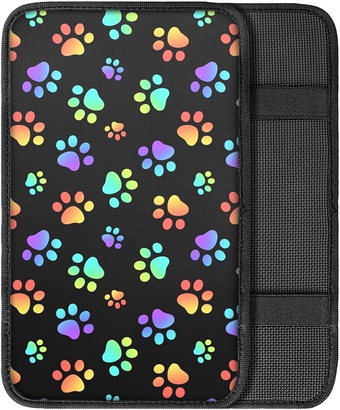 Mintutlipy Car Center Console Cover Colorful Dog Paws Automotive Armrest Cushion Car Interior Accessories Universal Fit All Weather Protection