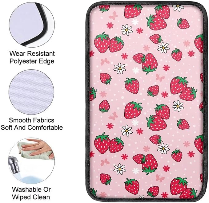 Horeset Strawberry Car Armrest Cover Pad Decor Protection Non-Slip Comfortable Arm Rest Storage Box, Easy to Install/Universal Fit
