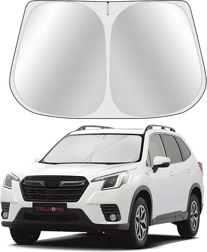 Toluoma Custom Fit Windshield Sun Shade for Suba-ru Forester 2019-2024 - Full Coverage, 210T Reflective Fabric, Double-Layer Design - Blocks 99% UV Rays, Keeps Car Cool, Easy to Install and Store