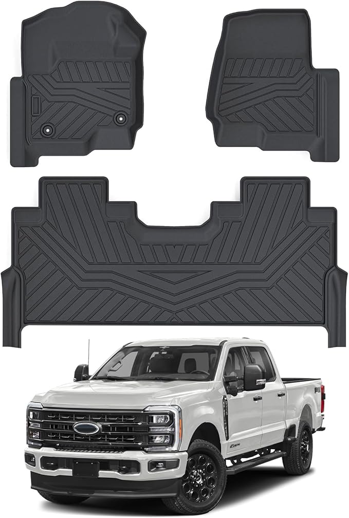 Cartist Floor Mats for 2017-2024 2025 2026 Ford F-250/F-350/F450 Super Duty Crew Cab w/Under Seat Storage All Weather Floor Mat for F-250 Accessories Heavy Duty TPE Carpet Protection
