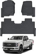 Cartist Floor Mats for 2017-2024 2025 2026 Ford F-250/F-350/F450 Super Duty Crew Cab w/Under Seat Storage All Weather Floor Mat for F-250 Accessories Heavy Duty TPE Carpet Protection