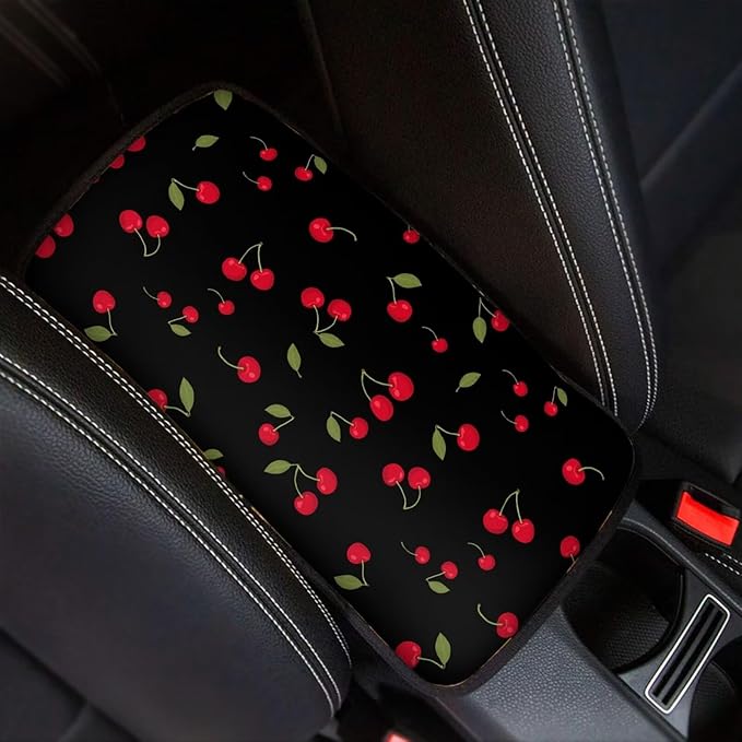 Cherry Print Soft Center Console Cover Car Armrest Seat Box Cover Accessories Interior Protection for Most Vehicle,SUV,Truck,Car