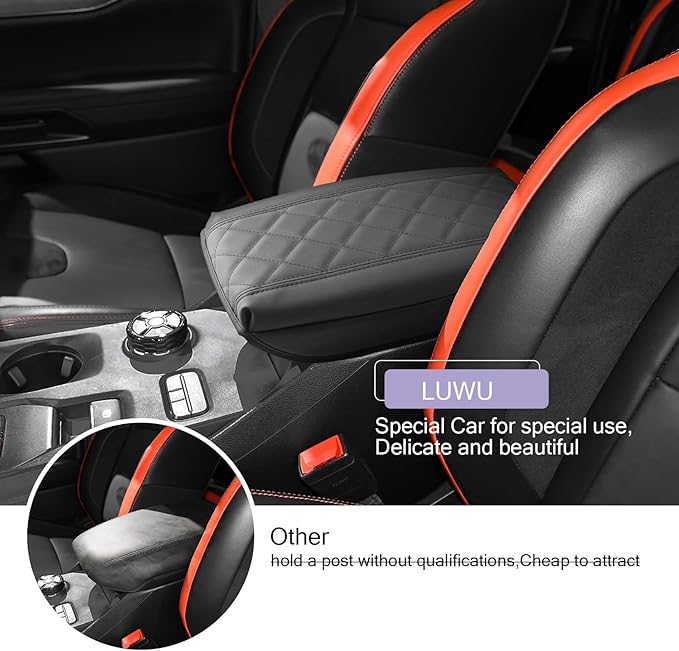 Center Console Cover Compatible with 2024 2025 Ford Ranger Accessories 2025 Ranger XL/XLT/Lariat/Raptor Armrest Console Cover Soft Leather,Thick Black