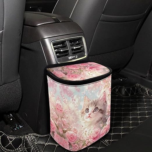 DISNIMO Blossom Cat Car Trash Can Easy-to-Install Car Accessory Interior, Leak-Proof Car Garbage Can Bin Organizer Storage Bag for the Back Seat of Any Cars, Sedans, SUVs & Trucks