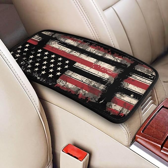 Console Armrest Cover Vintage American Flag Armrest Cover Protector Car Interior Accessories Patriot Patriot Star Stripe Car Center Console Cushion Pad for SUV, Truck, Sedans