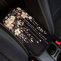 Orange Cherry Blossom Print Auto Center Console Cover Arm Rest Cover for SUV Truck,Soft Car Arm Rest Cover Universal Fit