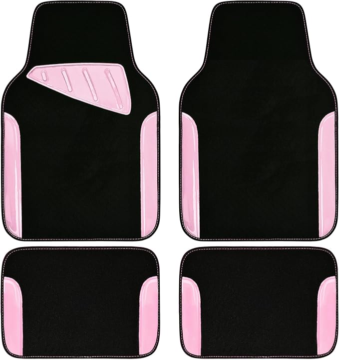 CAR PASS Jelly Waterproof Universal Fit Car Floor Mats, Girly Car Carpet Mats with Anti-Slip Nibbs Backing & Driver Heel Pad Fit for SUV, Vans, sedans, Cute car mats of 4pcs for Women (Pink)