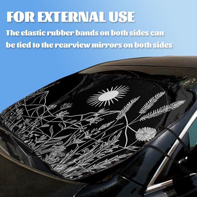 White Ink Line Car Windshield Sunshades Wildflowers Mountains Sun Vines Front Window Sun Shade Blocks UV Rays Sun Visor Protector for Car Sedan Truck SUV Accessories 59" L x 31.5" W