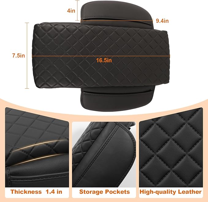 Center Console Armrest Cover for Toyota Camry 2007-2011 Accessories Arm Rest Pad Console Cushion Lid Middle Console Protector Black Leather with Pockets