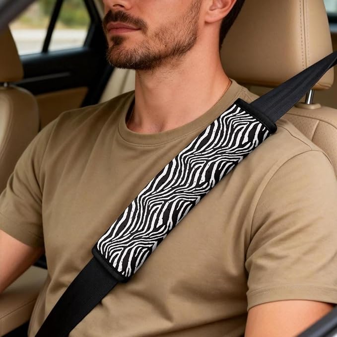 Psesaysky Zebra Black Car Seat Covers for Women Men, Car Front Seat Protector with 2 pcs Shoulder Strap Pads Cover Center Console Armrest Covers Universal Fit Most Truck SUV Van