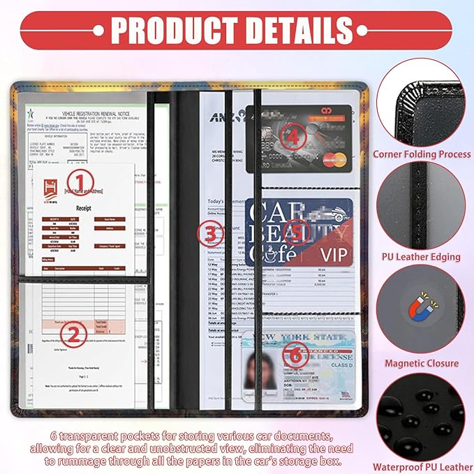 Car Document Holder with Magnetic Shut, Car Registration & Insurance Card Holder, Waterproof PU Leather Glove Box Organizer Vehicle Accessories Driver License for Women/Men, Watercolor Sunflowers