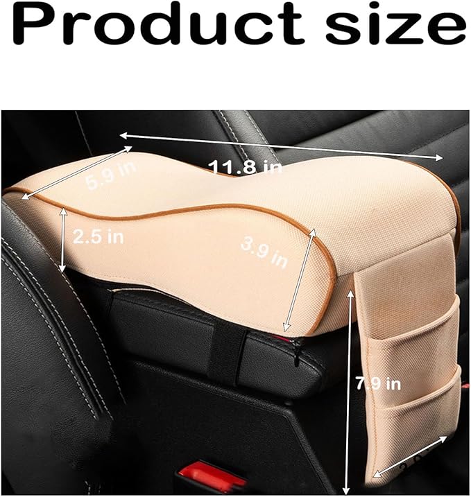 SPANICE Auto Center Console Armrest Pillow Pad, Car Armrest Cushion Soft Memory Foam with Phone Holder Storage, Pockets Bag Seat Cushion Universal Fit for Most Car (Beige)