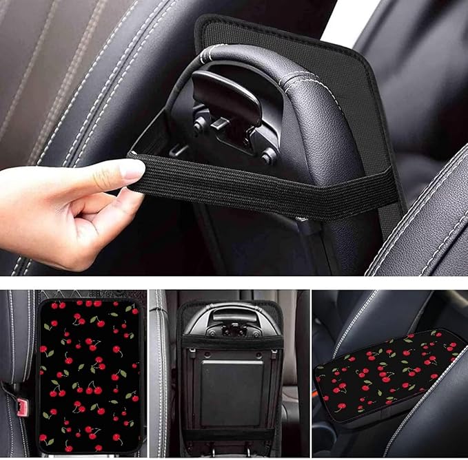 Cherry Print Soft Center Console Cover Car Armrest Seat Box Cover Accessories Interior Protection for Most Vehicle,SUV,Truck,Car