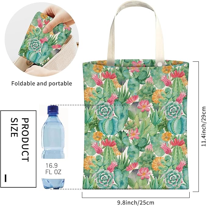 AXZOPDE Cute Car Trash Can, Hanging Canvas Car Back Seat Organizer and Storage Bag, Funny Car Trash Bag for Travelling, Outdoor Cute Green Cactus Flowers