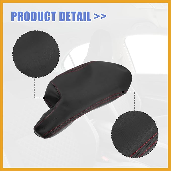 Car Center Console Armrest Cover for Mazda 3 2014-2016 Faux Leather Interior Arm Rest Cover Elbow Cushion Pad Black Red Stitches Replacement