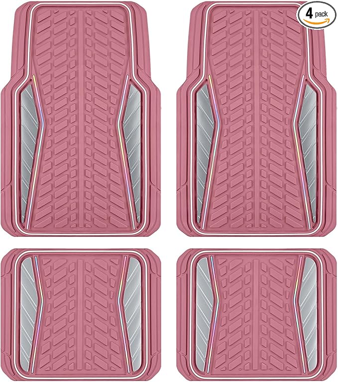 PIC AUTO All Pink Car Floor Mats, Aluminum-Molded with Full-Circle Iridescent Inlay Strip Car Mats, Universal-Fit Rubber Mats for Cars, Trucks & SUVs, All-Weather, Non-Slip, Easy-to-Clean Interior Mat