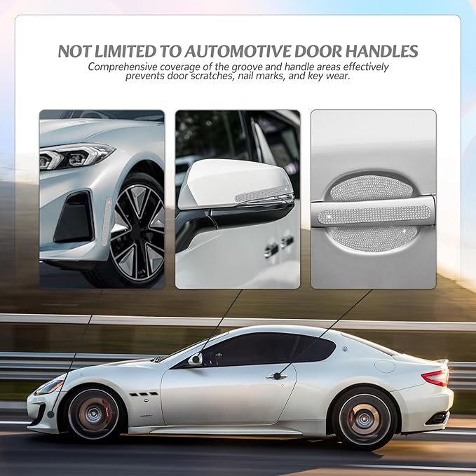 10PCS Bling Car Door Handle Protectors, 4 Door Bowl Stickers + 6 Handle Strips, Crystal Rhinestone Anti-Scratch Car Accessories, Sparkling Auto Decor Decals, Universal for SUV Sedan Truck (White)
