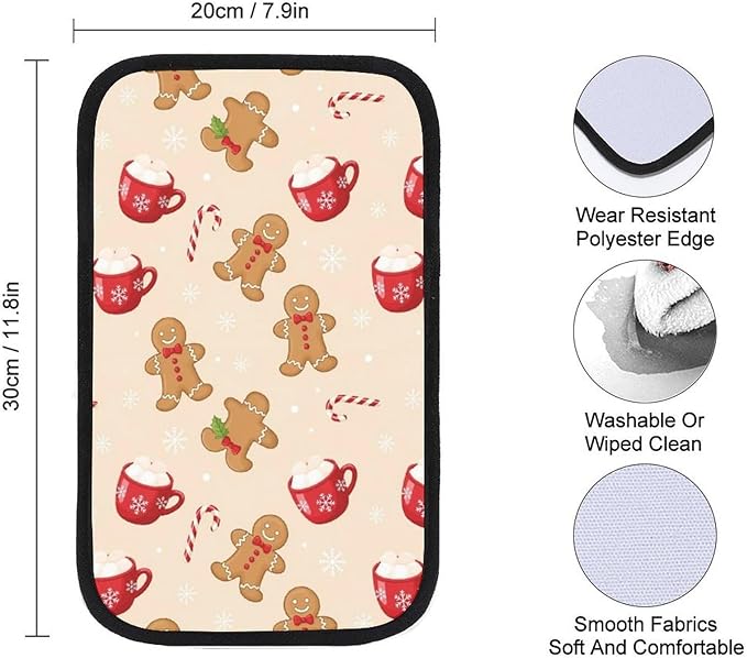 Car Center Console Cover Christmas Gingerbread Man Candy Cane, Armrest Cushion for Car, Universal Fit Seat Box Pad for Cars, Trucks, SUVs