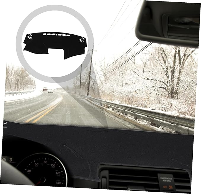 Mikinona Dash Cover Anti-Skid Dashboard Mat Polyester Protector with Pre-Cut Vent for Left-Hand Drive Cars Sunlight Glare and Scratch Resistant Car Interior Pad