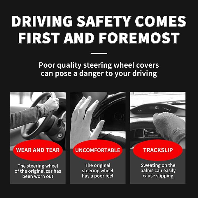 Car Steering Wheel Cover, 15 Inch Leather Breathable Anti-Slip Soft Steering Wheel Protector for Men and Women, Universal Car Accessories for SUV, Truck, RV (Gray)