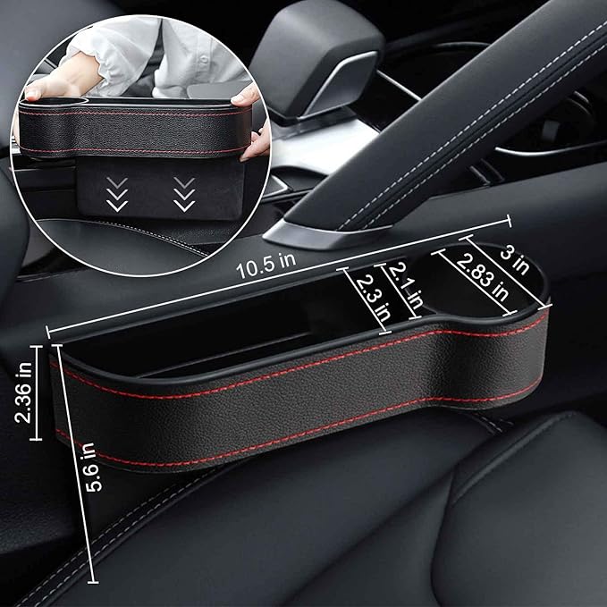 Gihunk 2 Pcs Car Seat Gap Filler - Leather Car Seat Crevice Storage Box with Adhesive Foam Pads, Car Gap Filler Organizer for Front Seat Gap Filler Between Car Seat and Console, Universal Fit