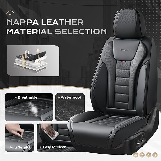 Coverado Car Seat Covers, Front Covers for Cars, Car Seat Cover Front Seats, Automotive Seat Cover, Waterproof, Leather Car Seat Cushion, Universal Interior Covers Seat Protectors for Most Cars
