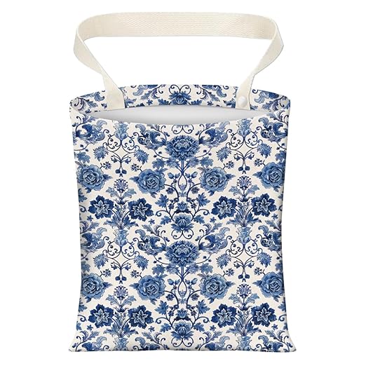 AXZOPDE Cute Car Trash Can, Hanging Canvas Car Back Seat Organizer and Storage Bag, Funny Car Trash Bag For Travelling, Outdoor Cute Blue Flower