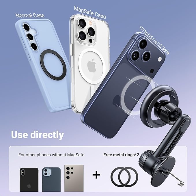 UGREEN Magnetic Phone Mount for Car Compatible for Magsafe, Not Blocking Air Vent, Strengthen Magnetic Power Car Phone Holder Compatible with iPhone 16 15 Pro Max 14 13 12 Pro Mini MagSafe Case