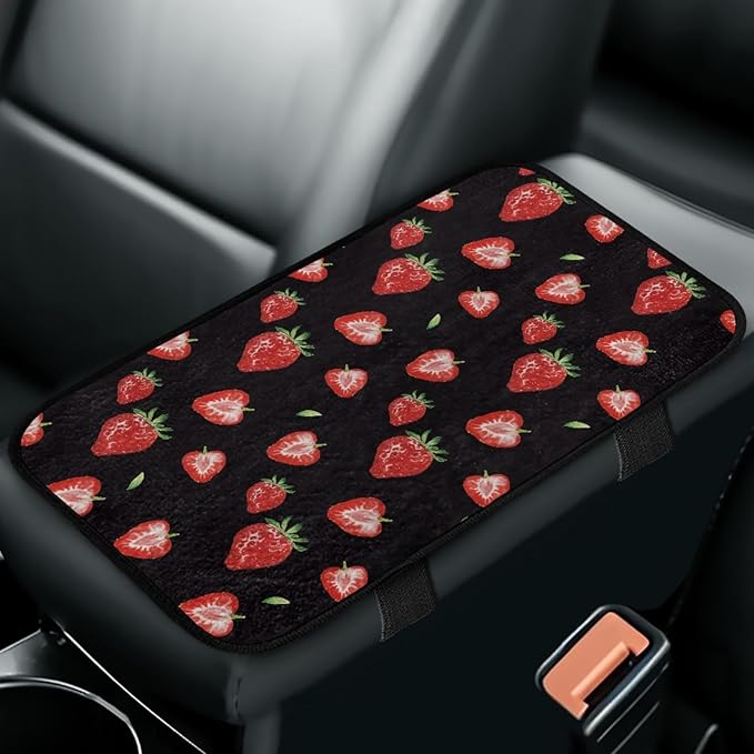 CLOHOMIN Red Strawberry Car Center Console Cover Pad Cute Auto Arm Rest Cover Winter Car Armrest Cover Accessories for Sedan SUV Van