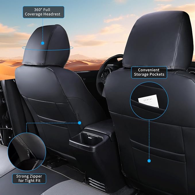 GOLYWIN Car Seat Covers Full Set for Toyota Tacoma Double & Crew Cab 2023 2022 2021 2020 2019 2018 2017 2016 Tacoma Interior Accessories Premium Faux Leather Breathable Waterproof (Black+Gray)