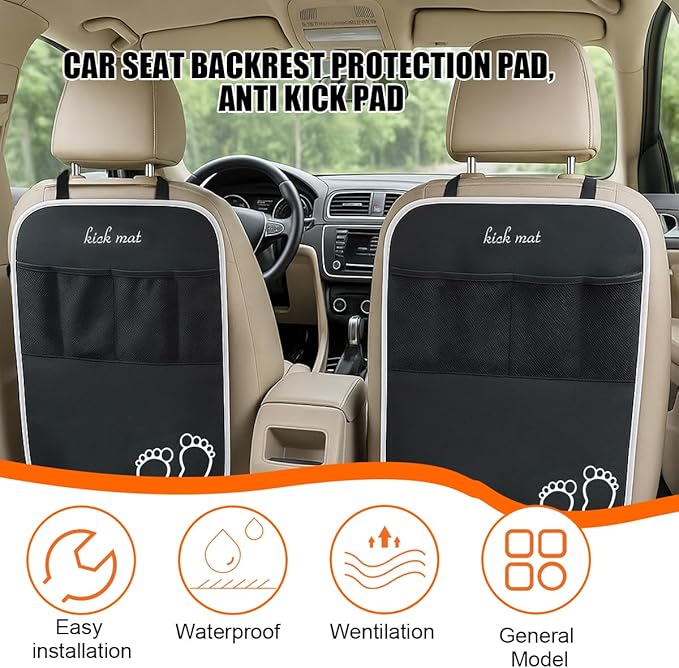 Car Kick Mats Backseat Organizer, 2PCS 2 in 1 Anti Kick Waterproof Back Seat Protector with 2 Storage Pockets, Large Capacity Auto Seat Accecories for Pets Kids, Universal Fit