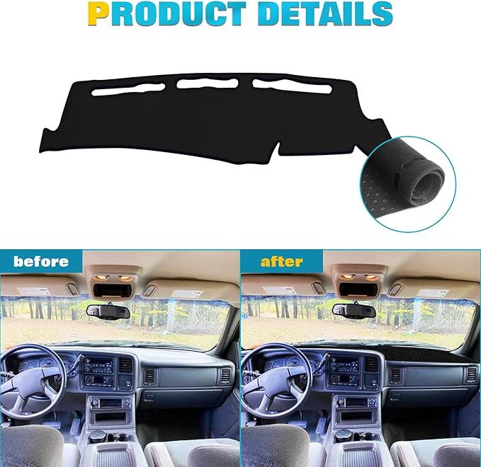 x xotic tech Dashboard Cover Mat Custom Fit Dash Board Non-Slip Carpet Pad Compatible with Chevrolet Silverado Avalanche Tahoe Suburban or GMC Sierra Yukon XL Pickup 1999-2006 (Black)