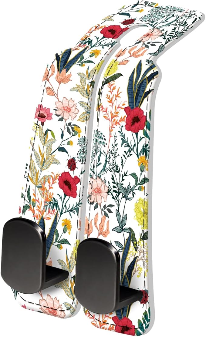 AXRQLSU PU Leather Car Seat Hook, Storage Headrest Hanger, Cute Car Backseat Organizer, Car Hooks For Purses and Bags Colorful Wildflowers White