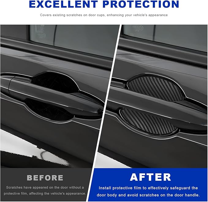 4 PCS Car Door Handle Bowl Stickers, Anti-Scratch Carbon Fiber Auto Handle Cup Protector Paint Guard, Waterproof Door Bowl Sticker Non-Marking Protective Film for Car SUV Truck (Large)