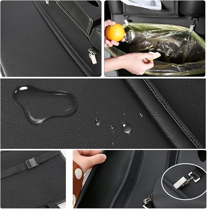 1PCS Car Backseat Organizer Seat Back Protectors Kick Mats, PU Leather Car Storage Organizer Hanging Bag with Car Tissue Holder Kids Toys Storage Car Accessories (Black)