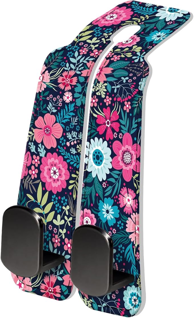 AXRQLSU PU Leather Car Seat Hook, Storage Headrest Hanger, Cute Car Backseat Organizer, Car Hooks For Purses and Bags Pink Blue Flowers