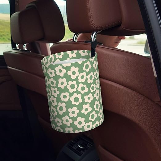 BEIANSHUO Vintage Groovy Flowers Car Trash Can Collapsible Garbage Can,Hanging Trash Bag Water Proof with Suitable for Storage for Car Interiors,Home