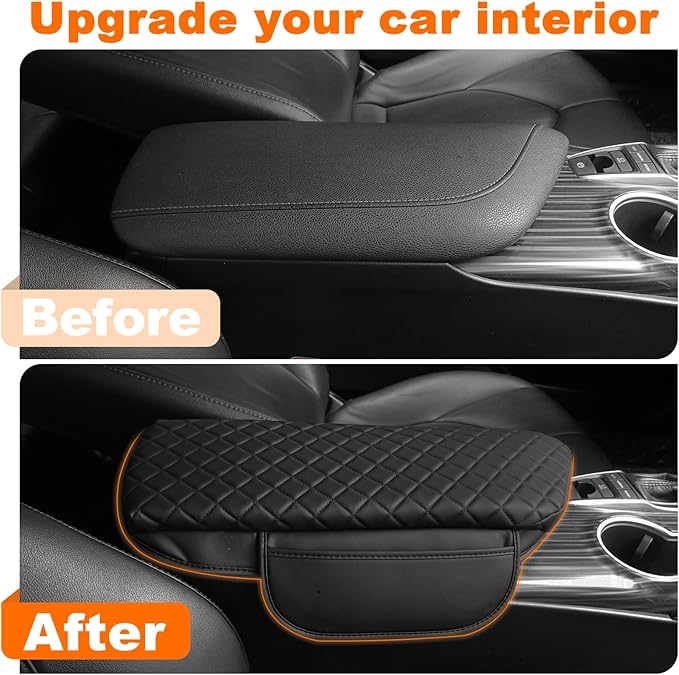Center Console Armrest Cover for Toyota Camry 2018-2024 Accessories Arm Rest Pad Console Cushion Lid Middle Console Protector Black Leather with Pockets