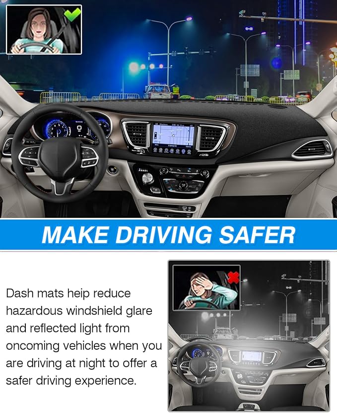 Cartist Dash Cover Compatible with Chrysler Pacifica Minivan 2017-2023 2024 2025 Dashboard Cover Mat Non-Slip Carpet Sunshield Glare UV Rays Protector