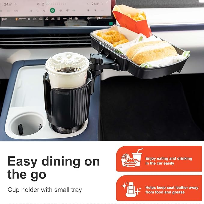 Car Large Cup Holder Expander, 3-in-1 Cupholder Extender with Swivel and Detachable Snack Food Tray Table for Eating, Travel Essentials for Road Trips for Driver. Model B