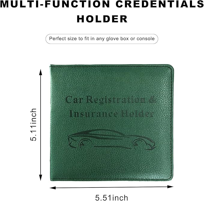 Car Registration and Insurance Holder, Waterproof Auto Glove Box Document Organizer with Magnetic Closure, Leather Car Document Wallet Case for ID Cards Driver License Paperwork (Dark Green)