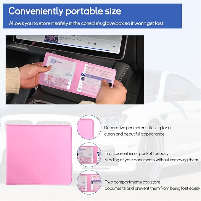 2 PCS Car Registration and Insurance Holder, 10.6''×4.8'' Essential Auto Card Glove Box Organizer with Closure, Vehicle Interior Accessories Perfect for Documents, Cards