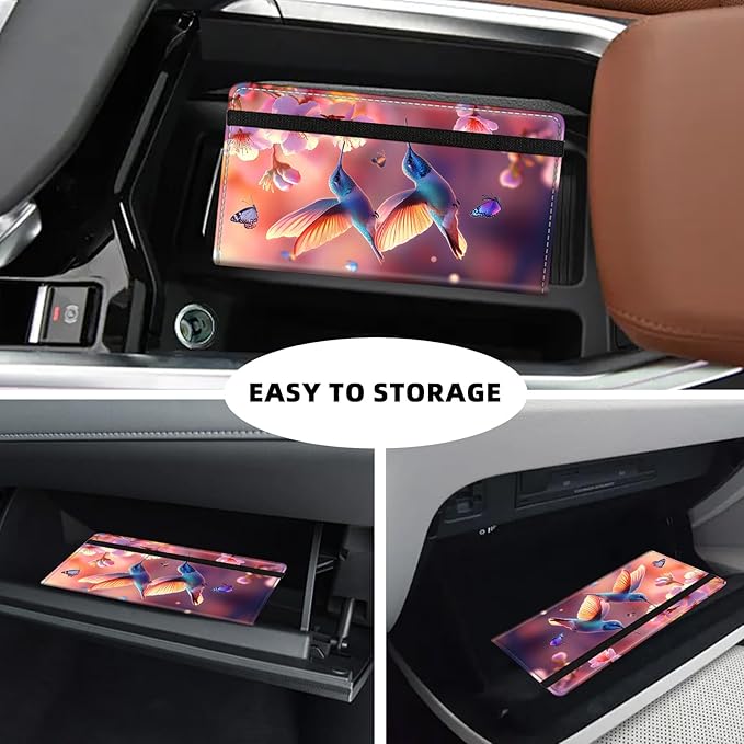 Tudguiloae Car Registration and Insurance Card Holder, Trunk Document Holder Organizer, Essential Vehicle Glove Box Organizer PU Leather Wallet for Driver,Pink Garden Hummingbirds