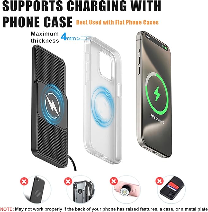 Wireless Car Phone Charger for Honda Pilot (YK1) 2016 – 2022, Type C/USB 20W Fast Charging Pad, Non-Slip Charging Station for Travel Home Office Desk, Lightweight, USB