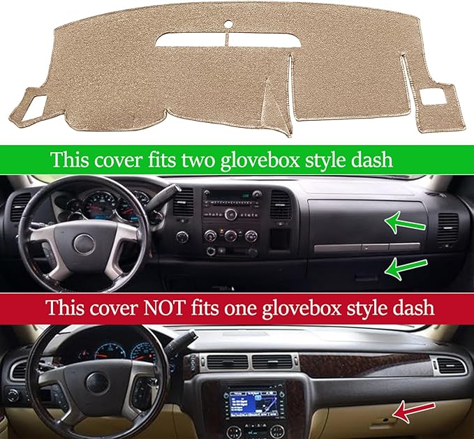 Dash Cover Fit for Chevy Chevrolet Silverado 1500 LT/WT 2500HD 3500HD 2007-2013, GMC Sierra 2007-2013 Dashboard Mat Carpet (08-13 Beige) Y74